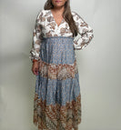 Jodifl Mix N Match Print Tiered Midi Dress in Caramel Mix