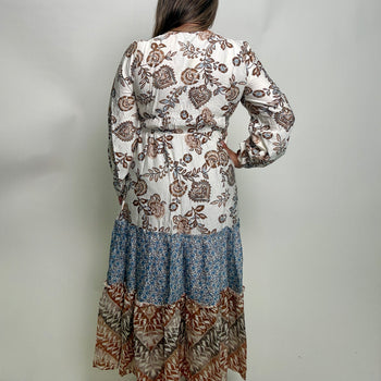 Jodifl Mix N Match Print Tiered Midi Dress in Caramel Mix