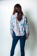 Load image into Gallery viewer, Jodifl Pintuck Detail Ruffled Neck Floral Top in Denim

