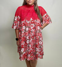 Load image into Gallery viewer, Jodifl Lace and Floral Dress in Tomato Red
