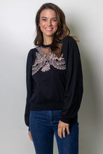 Load image into Gallery viewer, FATE Embroidered Sheer Mesh Panel Yoke Sweater in Black

