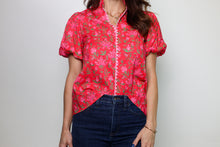 Load image into Gallery viewer, TCEC Floral Print Top with Stitching Detailed Front in Red
