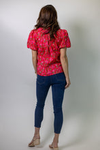 Load image into Gallery viewer, TCEC Floral Print Top with Stitching Detailed Front in Red
