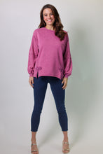 Load image into Gallery viewer, Easel Bow Tape Hem Washed Terry Knit Pullover Top in Mulberry
