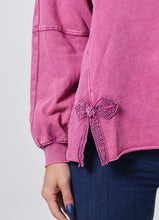 Load image into Gallery viewer, Easel Bow Tape Hem Washed Terry Knit Pullover Top in Mulberry
