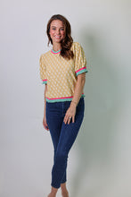 Load image into Gallery viewer, VOY Stripe Band Detailed Geo Textured Knit Top in Mustard
