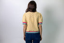 VOY Stripe Band Detailed Geo Textured Knit Top in Mustard