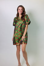 Load image into Gallery viewer, VOY Floral Jacquard Ruffled V-Neck Shift Dress in Green
