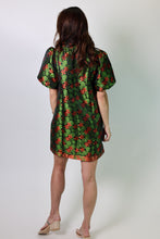 Load image into Gallery viewer, VOY Floral Jacquard Ruffled V-Neck Shift Dress in Green
