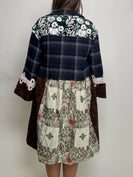 POL Knee Length Mixed Print Patchwork Top in Charcoal Multi