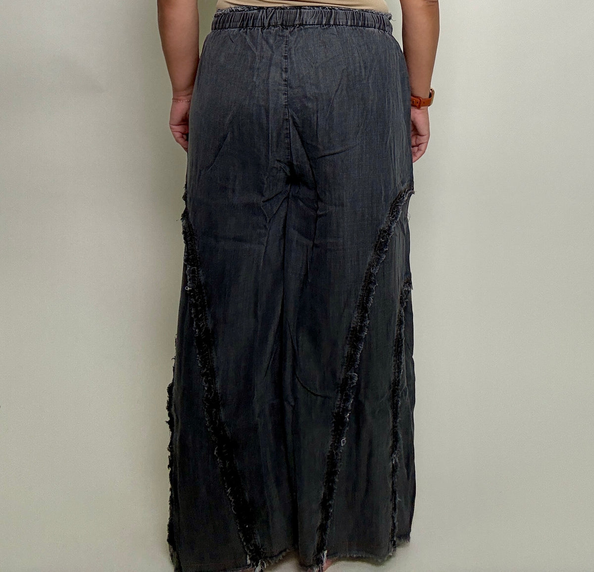 Easel Ruffle and Self Fringe Pants in Black Denim – June Adel