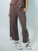 Tres Bien Cloudy Knit With Color Edges On Cuffs Bottoms in Brown/Cream