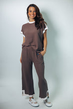 Load image into Gallery viewer, Tres Bien Round Neck Color Block Cloudy Knit Top in Brown/Cream
