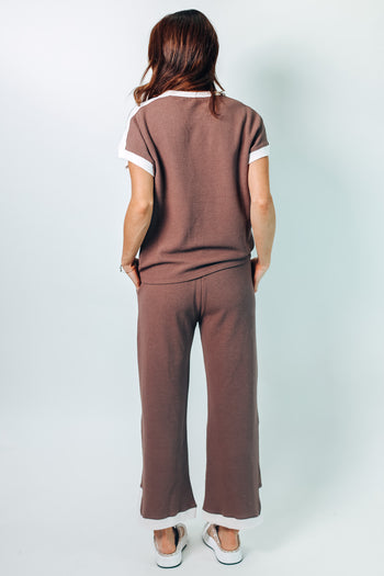 Tres Bien Cloudy Knit With Color Edges On Cuffs Bottoms in Brown/Cream