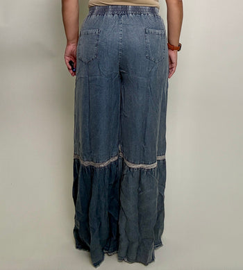Sew in Love Denim and Lace Palazzo Pants in Denim