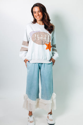 Easel Football Patched Sweatshirt in Light Heather Grey