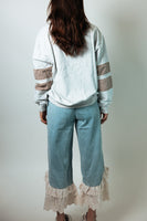 BiBi Denim Ruffle Lace Hem Pants in Light Denim