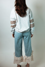 Load image into Gallery viewer, BiBi Denim Ruffle Lace Hem Pants in Light Denim
