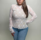 So Me FITTED Sequin Bow Sheer Mesh Top in Off White