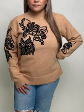 Load image into Gallery viewer, Sew in Love Textured Floral Knit Sweater in Camel/Black
