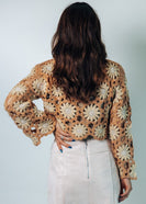 Storia Crochet Knit CROPPED Top in Dark Coral/ Beige