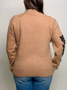 Sew in Love Textured Floral Knit Sweater in Camel/Black