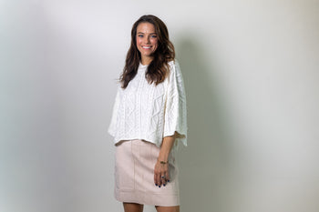 TCEC Relaxed Fit Cable Knit Sweater Top in Off White
