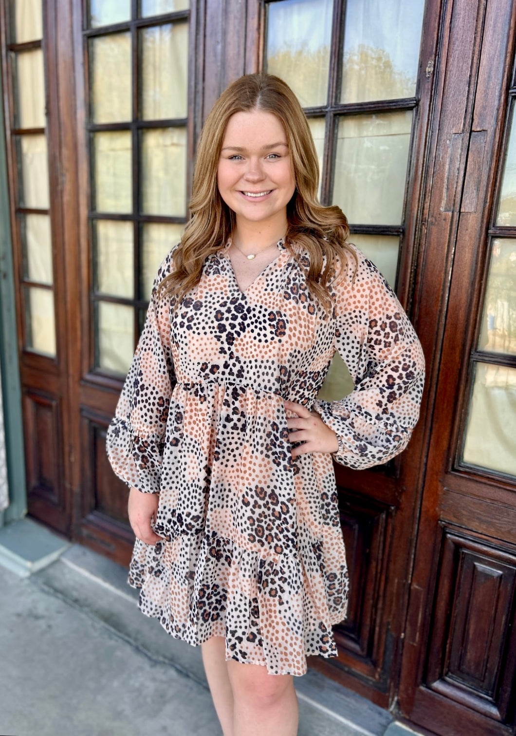 Jodifl Animal Print Dress in Beige FINAL SALE S at June Adel