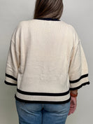 Sew in Love Textured Knit Sweater in Cream/Navy