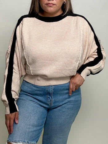 Sew in Love Dolman Knit Sweater in Oatmeal/Black