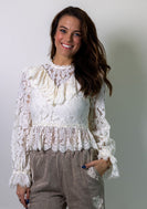 So Me Open Back Lace Peplum Top in Cream