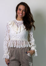 Load image into Gallery viewer, So Me Open Back Lace Peplum Top in Cream
