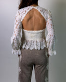 So Me Open Back Lace Peplum Top in Cream