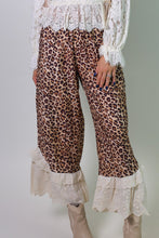 Load image into Gallery viewer, BiBi Knit Leopard Print Ruffle Lace Hem Pants in Leopard
