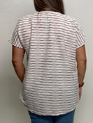 HEIMISH Boxy Textured Lace Striped Top in Cream/Black