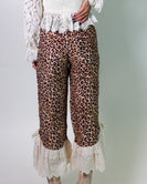 BiBi Knit Leopard Print Ruffle Lace Hem Pants in Leopard