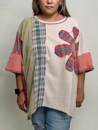 BlueVelvet OVERSIZED Mixed Color Block Patched Top in Oatmeal