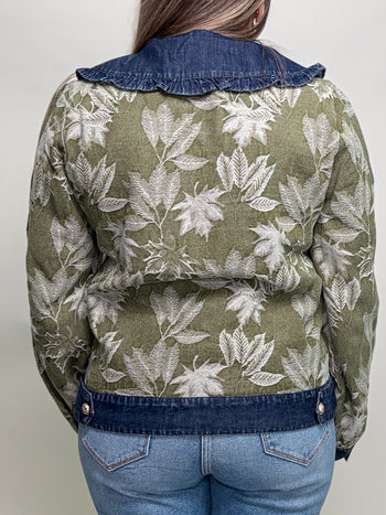 Jodifl Denim Leaf Jacquard Print Jacked in Olive