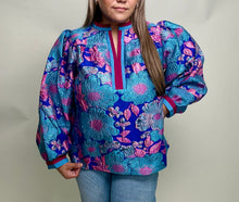 Load image into Gallery viewer, Jodifl Standing Neck Textured Floral Top in Royal
