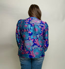 Jodifl Standing Neck Textured Floral Top in Royal