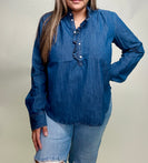 STITCH & Co. Denim Ruffled Top in Dark Denim