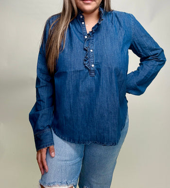 STITCH & Co. Denim Ruffled Top in Dark Denim