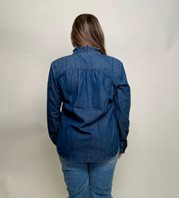 STITCH & Co. Denim Ruffled Top in Dark Denim
