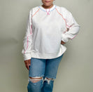 FATE Terry Knit Top with Multi Color Stitching in Cream