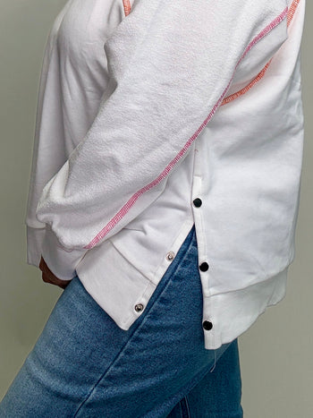 FATE Terry Knit Top with Multi Color Stitching in Cream