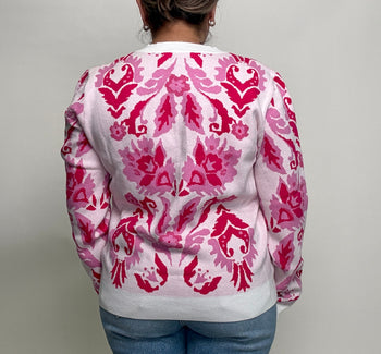 FATE Floral Jacquard Knit Cardigan in Cream Multi