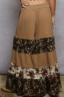 POL Mixed Print Double Gauze Tiered Pants in Taupe Multi
