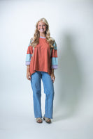 Easel Flower Patch Detailed Top in Rust