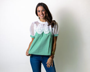 Jodifl Crochet Accent Stripe Blouse in Green