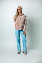 Load image into Gallery viewer, Mystree Mineral Washed Mixed Media with Floral Embroidery Hooded Jacket in Washed Rose
